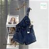 JLPMLDPT Pantaloncini con cinturino in denim con cinturino singolo temperamento moda francese tuta sottile allentata dal design irregolare di grandi dimensioni sottile estivo da donna