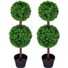 HOMCOM Set di 2 Alberi Artificiali a Tubo con Doppi Pompon, Tronco e Vaso Inclusi - Altezza 90 cm, Verde
