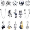 NBSAMENG Ciondoli Originali in Argento Sterling 925 a Forma di Stella, Luna, Sole e Astronauta, Compatibili con Bracciali e Collane di Marca, Gioielli Fai-da-Te per Donne