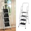 NONE Scala a 4 gradini pieghevole con doppio corrimano, pedali larghi antiscivolo, in acciaio resistente, per uso domestico, portata massima 150 kg, per la pulizia delle finestre, la sostituzione delle