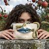 Ceramiche di Caltagirone Sofia Scatola Medusa in Ceramica - Labbra Blu e Serpenti Applicati, Madreperla Antichizzato - cm 14x10 / Linea Medusa