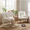 MEUBLE COSY Set di 2 Sedia a Dondolo Imbottita Poltrona Relax con Schienale Seduta Extra Larga in Tissu Chenille, per Soggiorno Cameretta, Gambe in Legno, Bianco Crema