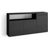Skraut Home | Credenza, Mobile, Cucina | Madia, mobile ingresso | 150x75x35cm | 3 Porte | grande stoccaggio | Stile moderno | Nero