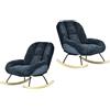 MEUBLE COSY Set di 2 Sedia a Dondolo Imbottita Poltrona Relax con Schienale Seduta Extra Larga in Tissu Chenille, Gambe in Legno, per Soggiorno Cameretta, Blu