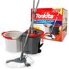 Tonkita Spin Power Set Mocio e Secchio, Plastica e Metallo, Bianco e Grigio, Manico Telescopico, Testa in Microfibra, Rotazione 360°, 500 Grammi