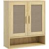 HOMCOM Mobile da parete per bagno, mobile wc sospeso con doppia porta e ripiano aperto 59 x 20 x 66,5 cm effetto legno di quercia