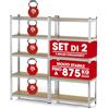 EASYmaxx Set di 2 scaffali per carichi pesanti, 180x90x40cm | 1750kg di portata, 175kg per livello | Scaffali per magazzini, cantine, banchi da lavoro | 10 Ripiani regolabili
