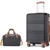 KONO Set di 2 Valigie Trolley Medio 66cm Rigida e Leggera ABS+PC Valigia con 4 Ruote Rotanti e Lucchetto TSA & Borsa da Viaggio Ryanair 40x30x20, Nero/Marrone