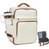 KONO Zaino Ryanair 40x30x20, Bagaglio a Mano 24L, Zaino da Viaggio Porta PC 16 Pollici con Apertura 180°, Porta USB, Tasca Antifurto e Fascia Trolley (40 x 30 x 20 cm, Crema/Marrone)