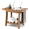 COSTWAY Sgabello da Doccia, Sgabello da Bagno Impermeabile con Sedile Curvo, con Portasciugamani e Piedini Antiscivoli, Panca Versatile con Ripiano, 60,5 x 34 x 48 cm (Marrone)