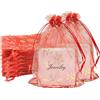 MORAINJAY Sacchetti Organza Natalizi, 9x12cm Rosso Fiocco di Neve, Borse Organza con Coulisse, Sacchetti per Matrimonio e Bomboniere
