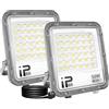 RIGIDON 2x 50W faretto led da esterno con spina, 5000lm fari di sicurezza | proiettore led, faretti, luce bianca 6000K, per giardino cortile garage piazza officina patio, Impermeabile, cavo 1 metri