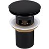 Aqua Uno AQUAUNO valvola klick-klack per lavabo con troppopieno - Tappo per lavabo in ottone - Valvola di scarico pop up per lavabo standard nel bagno - montaggio semplice, universale - nero