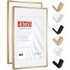 HIMEETIME® 2x Cornice per foto,40x60 cm,Alluminio spazzolato Metallo dorata champagne,Passepartout 30x40cm,Cornice 40x60cm Grande per Foto Disegni,Solo per Espositore a Parete
