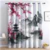 CozyRest Tende Oscuranti Termiche Isolanti Stile di pittura a inchiostro giapponese con fiori di ciliegio per Camera da Letto, Set di Estetica tradizionale orientale 234 x 183 cm per Stanza dei Bambini