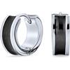 Bling Jewelry Unisex Due Toni A Strisce Smalto Nero Concavo Huggie Piccoli Orecchini A Cerchio Per Gli Uomini O Le Donne Argento Tono Acciaio Inox .50 Diametro