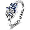 Hapour Anello da donna in argento Sterling 925, con occhio di Fatima, con pietre di zirconia cubica, anello Eternity con mano di Fatima, anello unico a fascia, taglia L1/2 - S, Metallo, zirconia