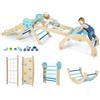 RELAX4LIFE Set da Arrampicata per Bambini, Triangolo di Arrampicata con Scivolo e Arco, Gioco di Incastri in Legno, Gioco Montessori per Bambini 1+ Anni (Astronauta-4 Pezzi | Blu)