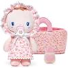 LeyaDoll Set regalo morbido per bambini, bambola con accessori, bambola e compagno di addormentarsi in peluche, mini set di bambole rosa per ragazze (23 cm)-Cherry Baby-Light