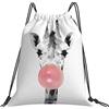 Generic Personalizzato Borsa Coulisse Cute Giraffe Blowing Bubble Gum Sacca Sportiva Stampa Sacca Zaino Sportivo per Spiaggia Sport Viaggi 36X42Cm