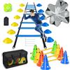 HOTGOSP Accessori per allenamento da calcio, scala di coordinazione da 6 m con 12 coni, 4 ostacoli con 8 coni + 4 barre, palla di reazione, paracadute di resistenza, aste per slalom, set per