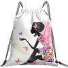 Generic Unisex Borsa Coulisse Flower Fairy with Pink Wing Elves And Butterflies Sacca Ginnastica con Coulisse Zaino Sportivo per Vacanze Viaggi Festival 36X42Cm