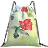 Generic Poliestere Borsa Coulisse Colorful Humming Birds And Hibiscus Flowers Borsa Palestra Scuola Personalizzato Zainetto per Adulto Nuoto Piscina 36X42Cm