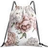Generic Poliestere Borsa Sportiva da Palestra Pink And White Flowers Leaves Watercolor Flower Roses Sacca Ginnastica Personalizzato Zainetti per Yoga Sport Donna 36X42Cm