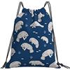 Generic Unisex Zaino Coulisse Sea Cow Fabric Sea Cows Dugong Animals Design Navy Sacco Sportive con Coulisse Gym Sack per Viaggi Uomo Spiaggia 36X42Cm