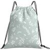 Generic Stampa Borsa Coulisse Eucalyptus Leaves Teal Green Beige Watercolor Sacca Sportiva Palestra Leggero Sacca Zaino Sportivo per Nuoto Festival Uomo 36X42Cm