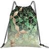 Generic Fashion Borsa Sportiva da Palestra Leaves And Green Gold Geometric Design Sacca Ginnastica Leggero Zaino da Viaggio per Viaggi Adulto Yoga 36X42Cm
