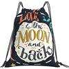 Generic Stampa Zaino Coulisse I Love You To The Moon And Back Sacca Ginnastica Personalizzato Zaino Sportivo per Yoga Viaggi Uomo 36X42Cm