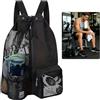HLIWS 1 Pezzi Borsa da nuoto in rete con coulisse,per lo sport e il nuoto | Tessuto Oxford,45x40cm,Nero,scomparto separato per oggetti asciutti e bagnati,design con tasche multiple