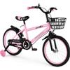 Areyourshop Bicicletta per bambini da 18 pollici, sedile e manubrio regolabili, telaio in acciaio al carbonio, doppi freni, ruote a raggi resistenti agli urti, ruote flash, ruote di supporto