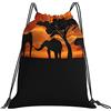 Generic con Coulisse Coulisse Tasche African Animal Elephants Family Walk Sunset Sacca Sportiva Leggero Zaino Palestras per Festival Adulto Nuoto 36X42Cm