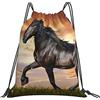 Generic Unisex Zaino Coulisse Black Horse Sacca Sportivo Poliestere Zainetto per Uomo Spiaggia Donna 36X42Cm