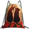 Generic Personalizzato Borsa Coulisse Cats Love Watching Moon Luna Starry Sky Print Sacco Sportive Fashion Zaino da Viaggio per Uomo Vacanze Festival 36X42Cm