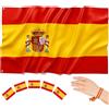 BIORYC ® Bandiera Spagna 90x150cm grande in poliestere ad alta densità rinforzato + 5 adesivi + braccialetto spagnolo | resistente alle intemperie | ideale per barca | Mondiale di calcio 2026