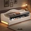 Soweiz Lettino per bambini, design semplice, stabile e durevole, letto per ragazzi e ragazze, letto imbottito con cintura a LED e spazio sotto (beige, 90 x 200 cm)