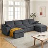 Vipbear Divano 6 Posti con 2 Pouf, Divano Cloud in Tessuto di Velluto a Coste con Seduta Profonda Imbottita, Seduta Extra Profonda e Morbida, Modulare Divano a U per il Soggiorno, Grigio