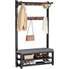 WPPTNSFY Attaccapanni da Ingresso con Panca e Scarpiera, Stand Appendiabiti 4 in 1 con 12 Ganci, Stile Industriale, Struttura Metallica Robusta, per Corridoio, 100x30x171cm