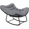 Outsunny Sedia a Dondolo da Esterno ed Interno in Rattan, Sedia a Dondolo Oversize con Cuscino Imbottito, Struttura in Metallo Zincato, Max 120 kg, per Giardino Balcone Soggiorno, Grigio Scuro