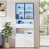 NADEUSAK Vetrinetta 70 x 200 cm, con cassetti, vetrina con ante in vetro, mobile alto con piattaforma di archiviazione aperta, libreria, vetrina da terra, colore bianco