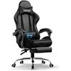 VitaForge Sedia Gaming Massaggiante con Poggiapiedi Telescopico, Schienale 90-135°, Cuscino Lombare Vibrante, Pelle PU Traspirante, Braccioli Imbottiti, Ruote Cromate, Portata 150kg per Gamer e Ufficio