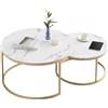 Ginhow Tavolino rotondo effetto marmo, set da 2 tavolini da salotto e tavolino per soggiorno, Ø 80 x 45 H cm e Ø 60 x 35 H cm (bianco e oro)