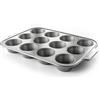 KitchenAid Bakeware - Vassoio antiaderente per 12 muffin, in acciaio alluminato, senza PFA, adatto al forno, lavabile in lavastoviglie, grigio