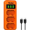 Rollei Caricatore NP-W235 a 3 vie, ricarica rapida con connettore USB-C, 100% compatibile con batterie Rollei e originali di fotocamere Fujifilm X-S20 X-T5 X-T4 X-H2 X-H2S GFX100S GFX50S II GFX100 II