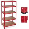 relaxdays Scaffale in Metallo, 5 Ripiani, Carico fino a 1325 kg, per Garage & Magazzino, 180x90x60, Metallo e MDF,rosso