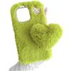 SEHEYA Cover Peloso Cuore per iPhone 13 Custodia in Peluche Soffici Morbido TPU Bumper Carino Ciondolo di Pompon Fluffy Case Ragazze Donne, Verde