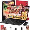 UJJ Tablet Android 15 Tablet con Gemini AI, 64GB ROM +2TB TF, 5G WiFi, Octa-Core, Bluetooth 5.0, 5MP+8MP, 1280*800 FHD IPS, GMS Certificazione, Widevine L1, Tablet 10 Pollici con Tastiera e Mouse - Rosso